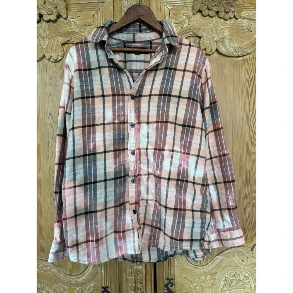 Upcycled Cat Patch Flannel Shirt Medium PacSun Cottagecore Folk Art - Picture 4 of 7